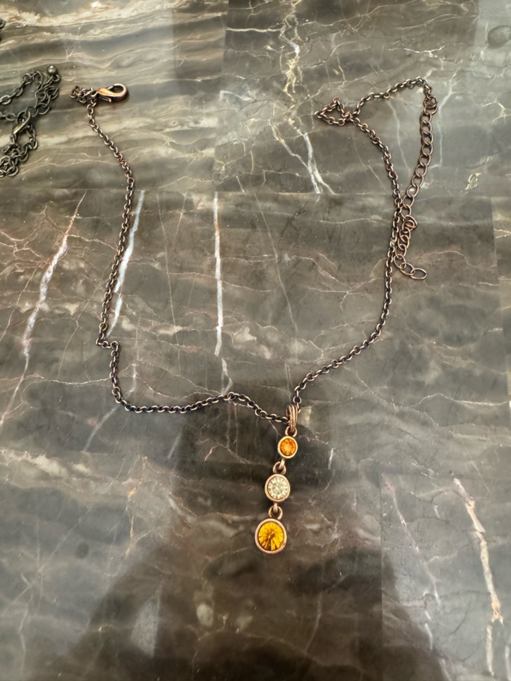 Women's Antique Bronze Necklace with Amber and Clear Stones